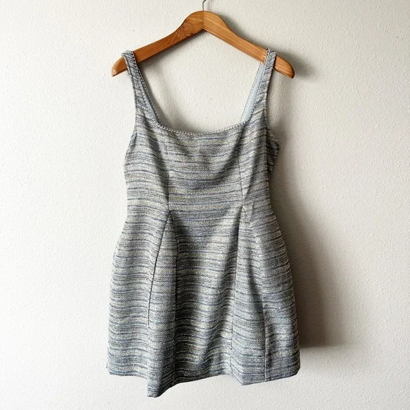 By Anthropologie Silver Metallic Tweed Fit Flare Mini Dress women's size 14‎ NEW